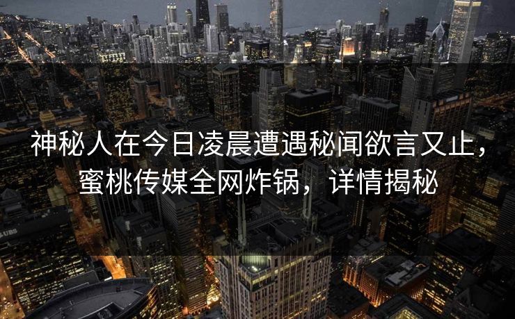 神秘人在今日凌晨遭遇秘闻欲言又止,蜜桃传媒全网炸锅,详情揭秘 神秘人在今日凌晨遭遇秘闻欲言又止,蜜桃传媒全网炸锅,详情揭秘